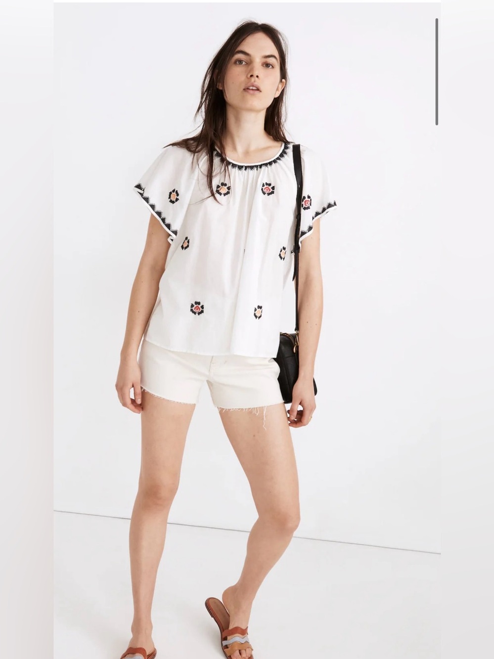 Madewell White Embroidered Flutter-Sleeve Blouse